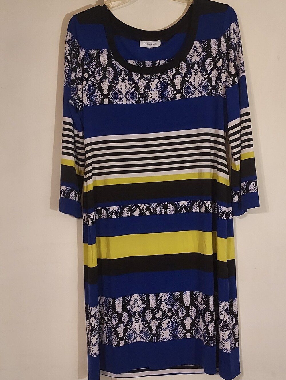 Calvin Klein Medium  Blue Yellow & Black Striped Shift Dress